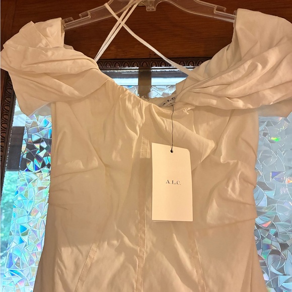 A.L.C Nora white off shoulder linen blend sheath midi dress size 0 - Picture 8 of 9